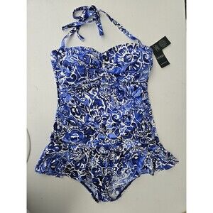 Lauren Ralph Lauren Womens Blue Skirted Mio One Piece Swimsuit Size 14